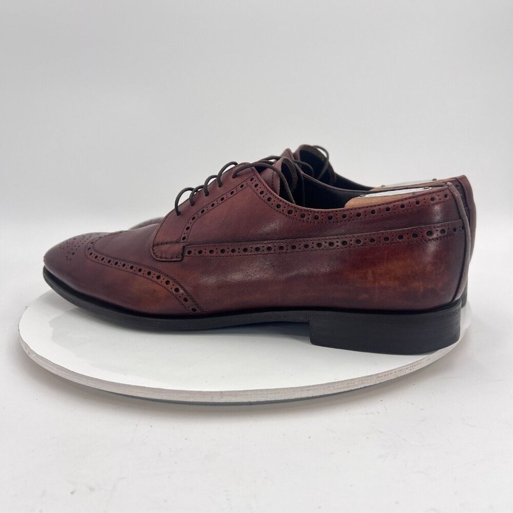 Prada Milano Men Size 9.5 Brown Perforated Leather Wingtip Derby Dress Shoes - Picture 7 of 16
